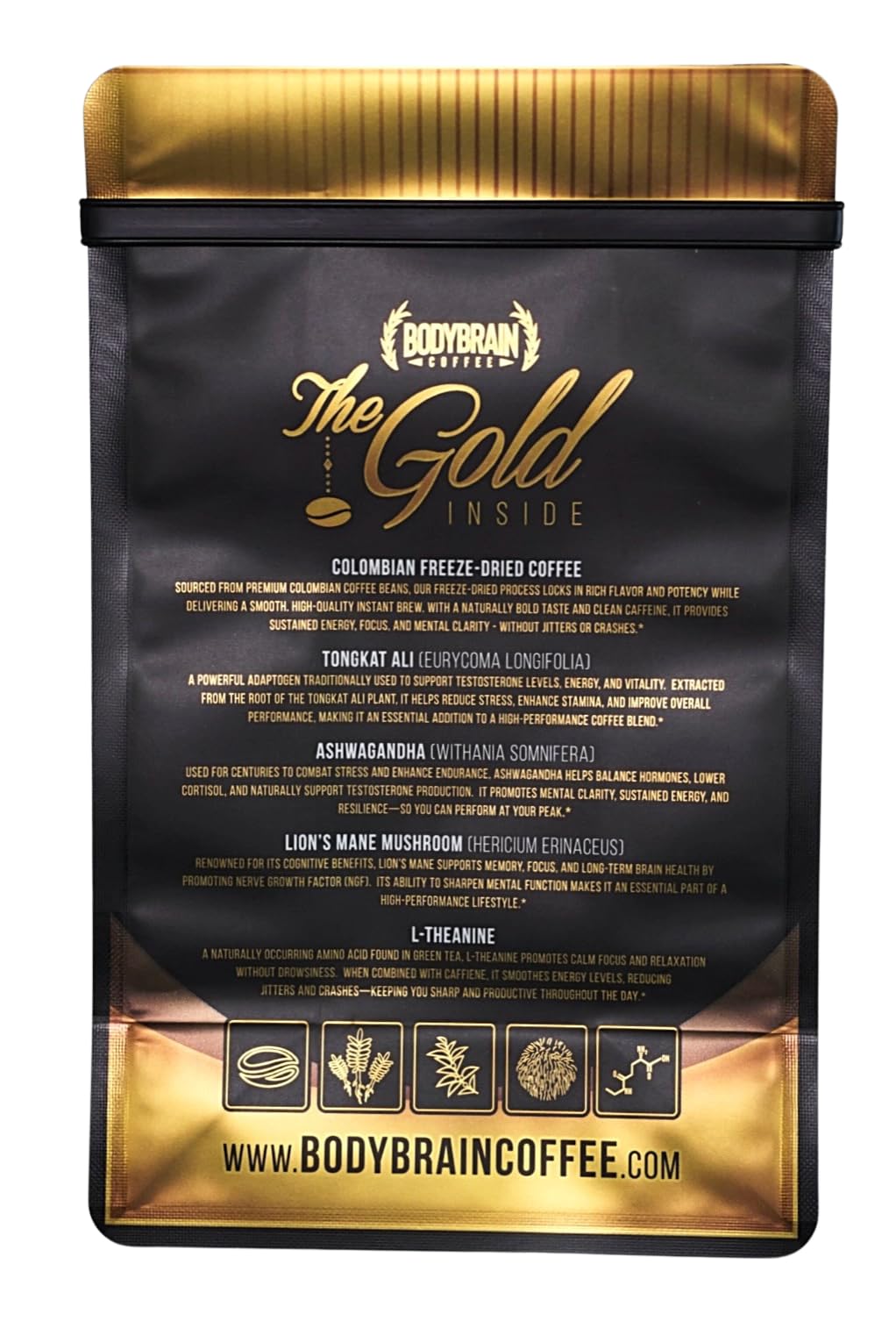 BodyBrain Coffee Ashwagandha and Tongkat Ali blend promoting daily balance