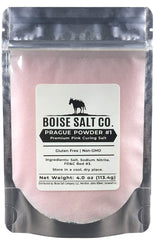 Boise Salt Co. Prague Powder #1 pink curing salt for precise meat curing in a resealable pouch.