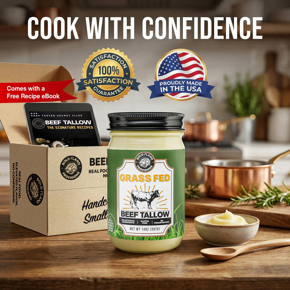 Bold I’Land Beef Tallow keto pantry staple for versatile cooking.
