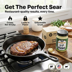 Bold I’Land Beef Tallow pour shows smooth melt for skillet searing.