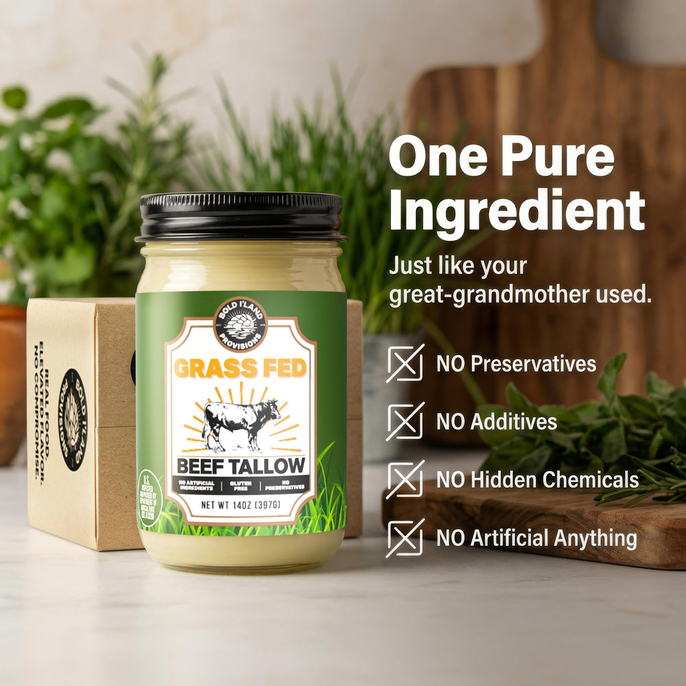 Bold I’Land Beef Tallow with roasted vegetables delivering crisp, caramelized edges.