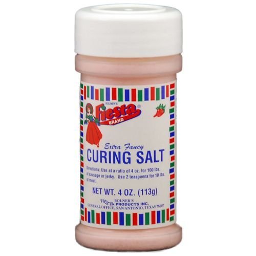 Bolner's Fiesta curing salt jar front view for jerky and sausage curing.