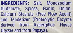 Bolner's Fiesta jar back view, showing salt, garlic, onion, and spices for Tex-Mex fajitas