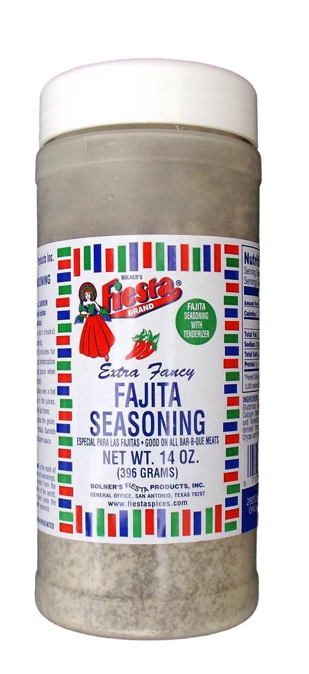 Bolner's Fiesta Extra Fancy Fajita Seasoning jar front view, ready to flavor steak, chicken, or veggies