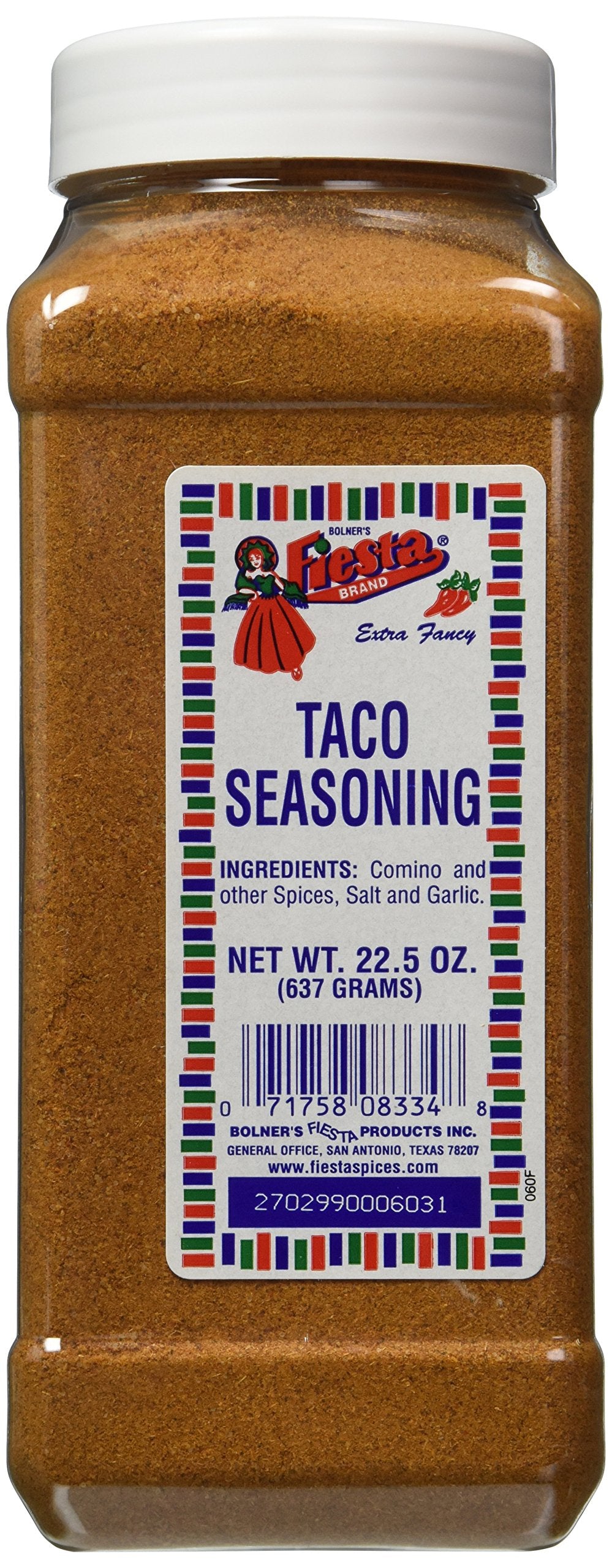 Bolner's Fiesta Extra Fancy Taco Seasoning jar ready to flavor authentic tacos.