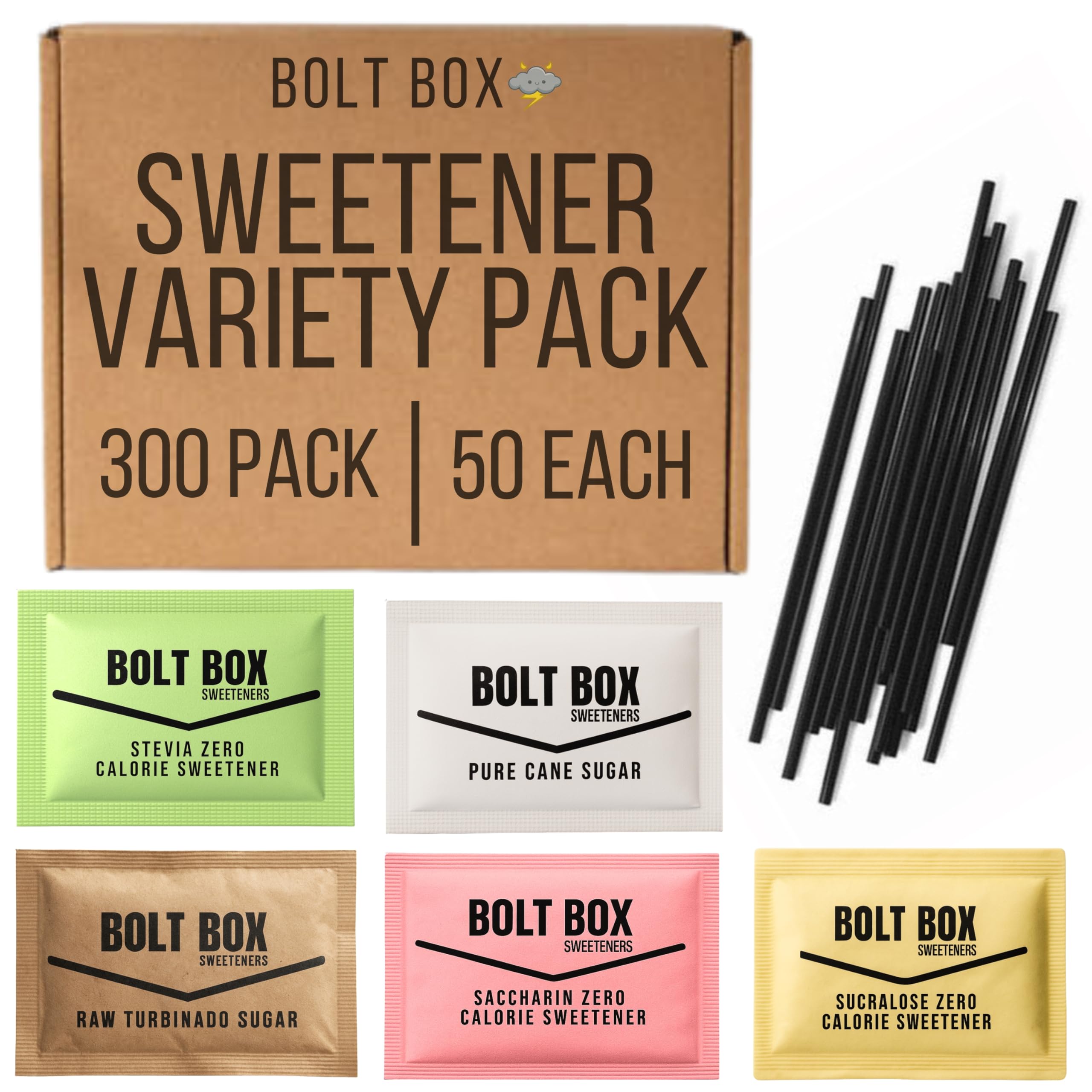 Bolt Box turbinado sugar packets neatly displayed for office coffee.