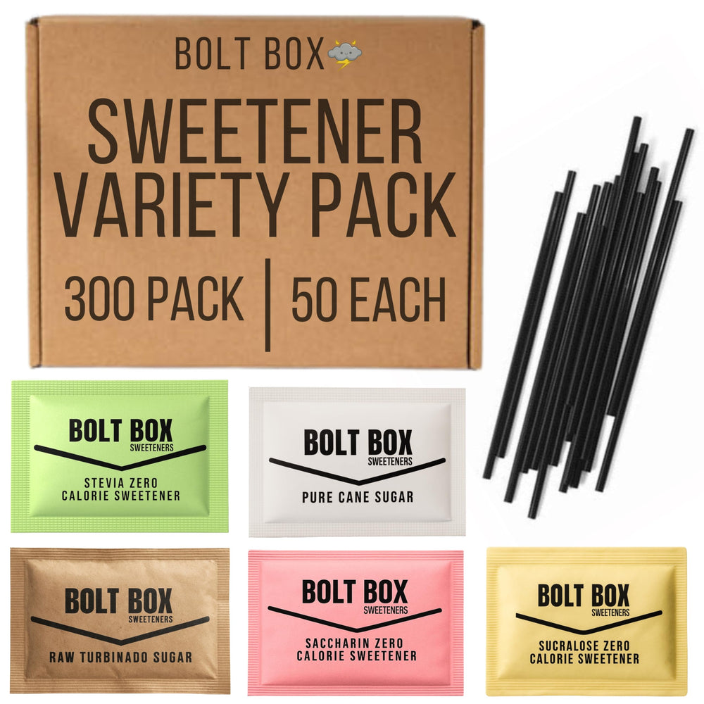 Bolt Box turbinado sugar packets neatly displayed for office coffee.