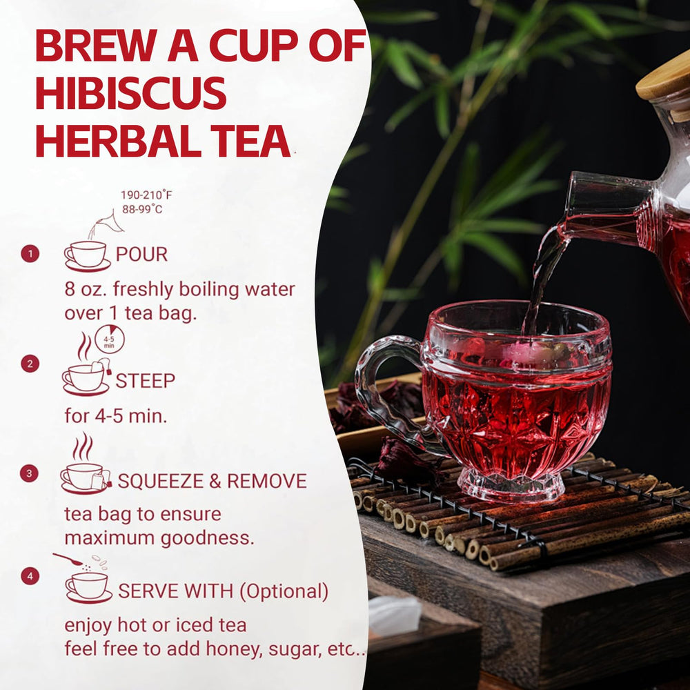 Bombala hibiscus tea brew in hot water yields a bright, tangy cup.