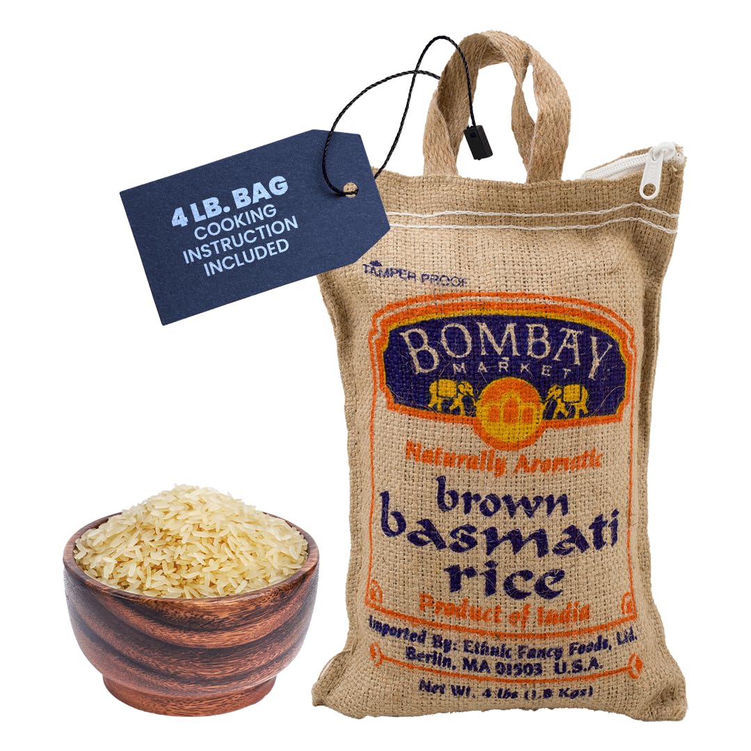 Bombay Market Brown Basmati Rice bag with premium long grains for versatile cooking.