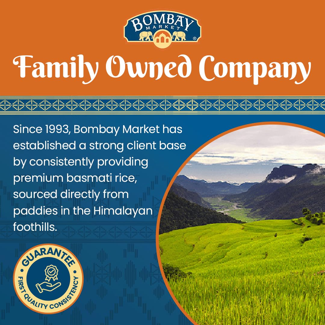 Bombay Market Long Grain Basmati Rice ideal for traditional and global dishes.