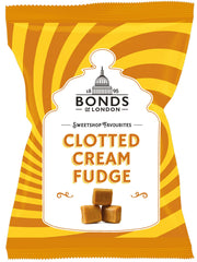 Bonds of London vanilla clotted cream fudge bag showing striped cubes, ideal for sharing and gifting
