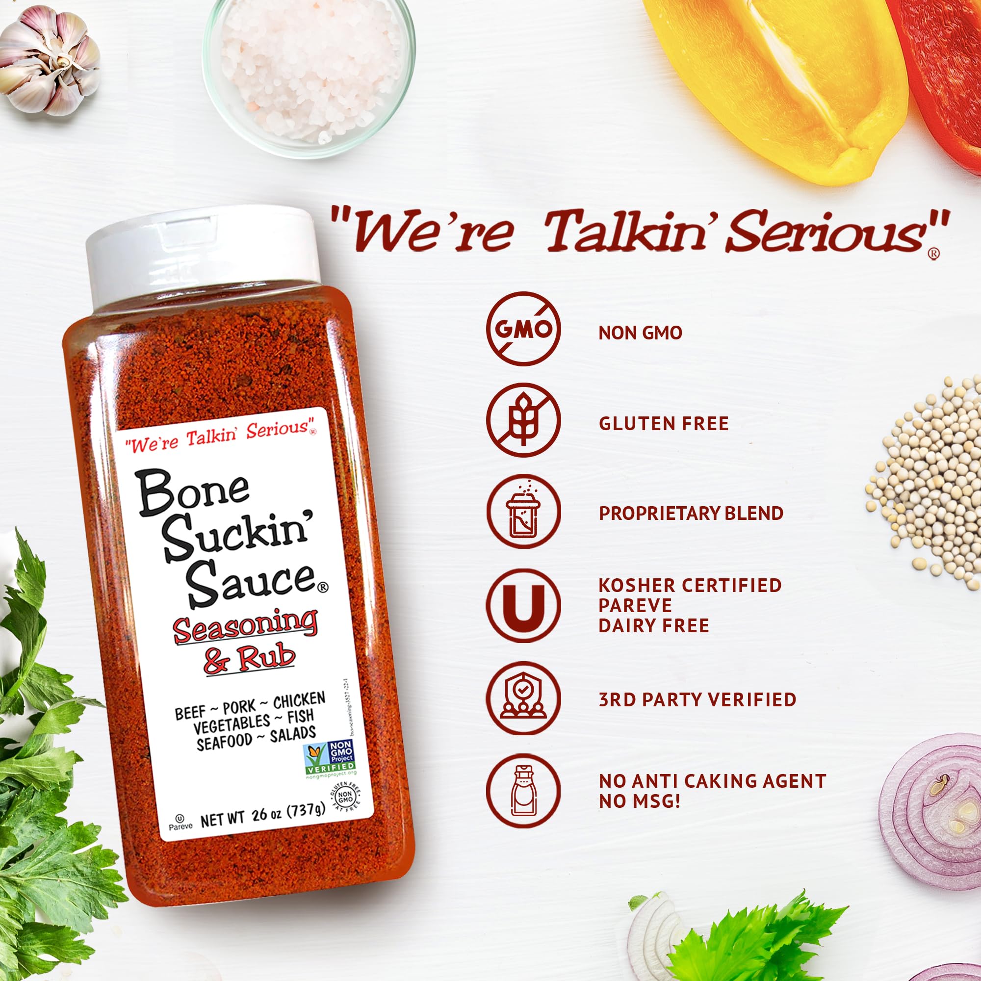 Bone Suckin' Original bulk-pack label showing easy marinating readiness