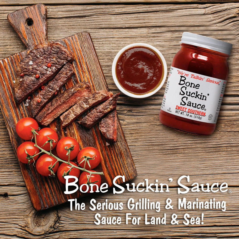 Marinating beef with Bone Suckin' Sweet Southern sauce for extra flavor.