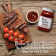 Marinating beef with Bone Suckin' Sweet Southern sauce for extra flavor.