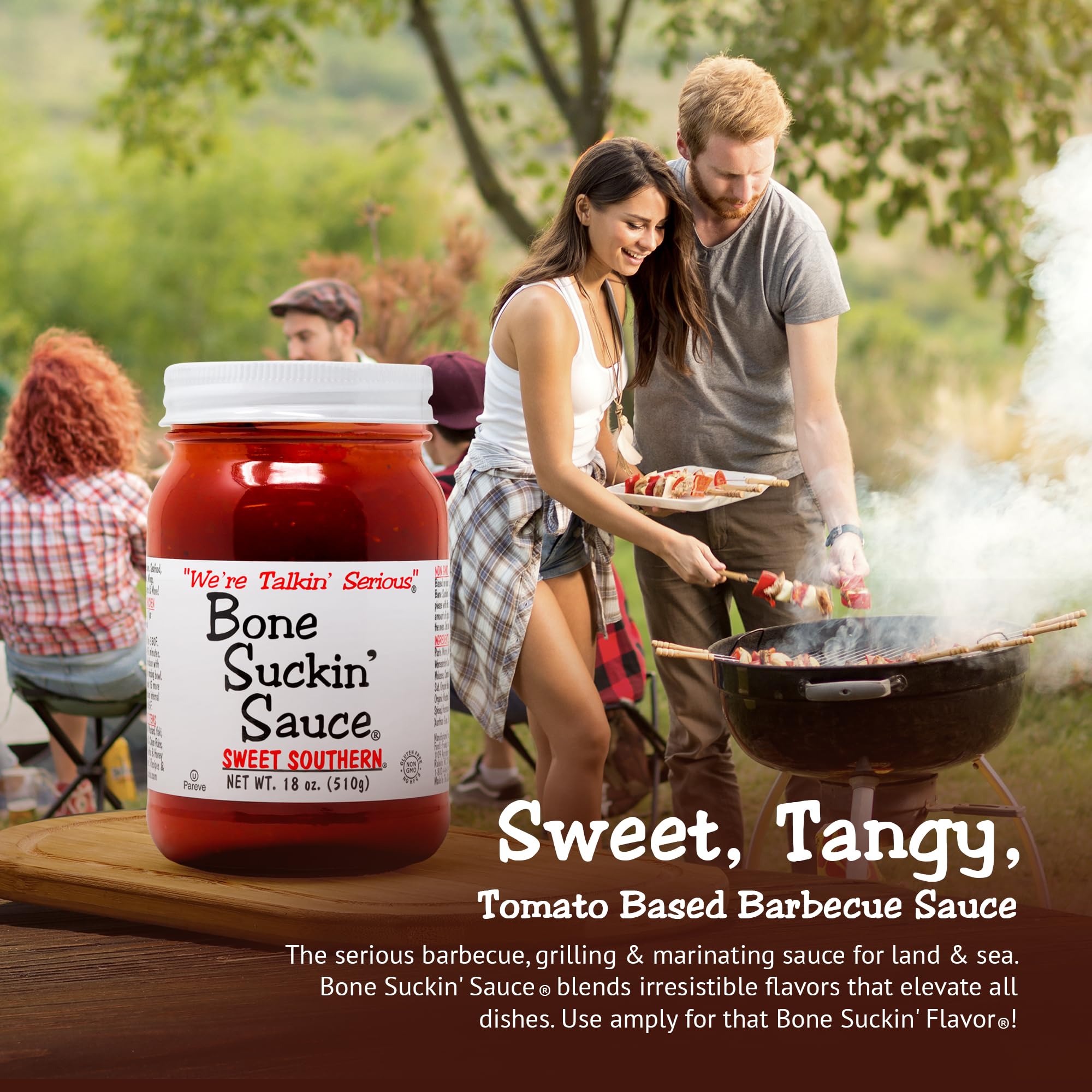 Vegetables dipped in Bone Suckin' Sweet Southern sauce for vibrant flavor.