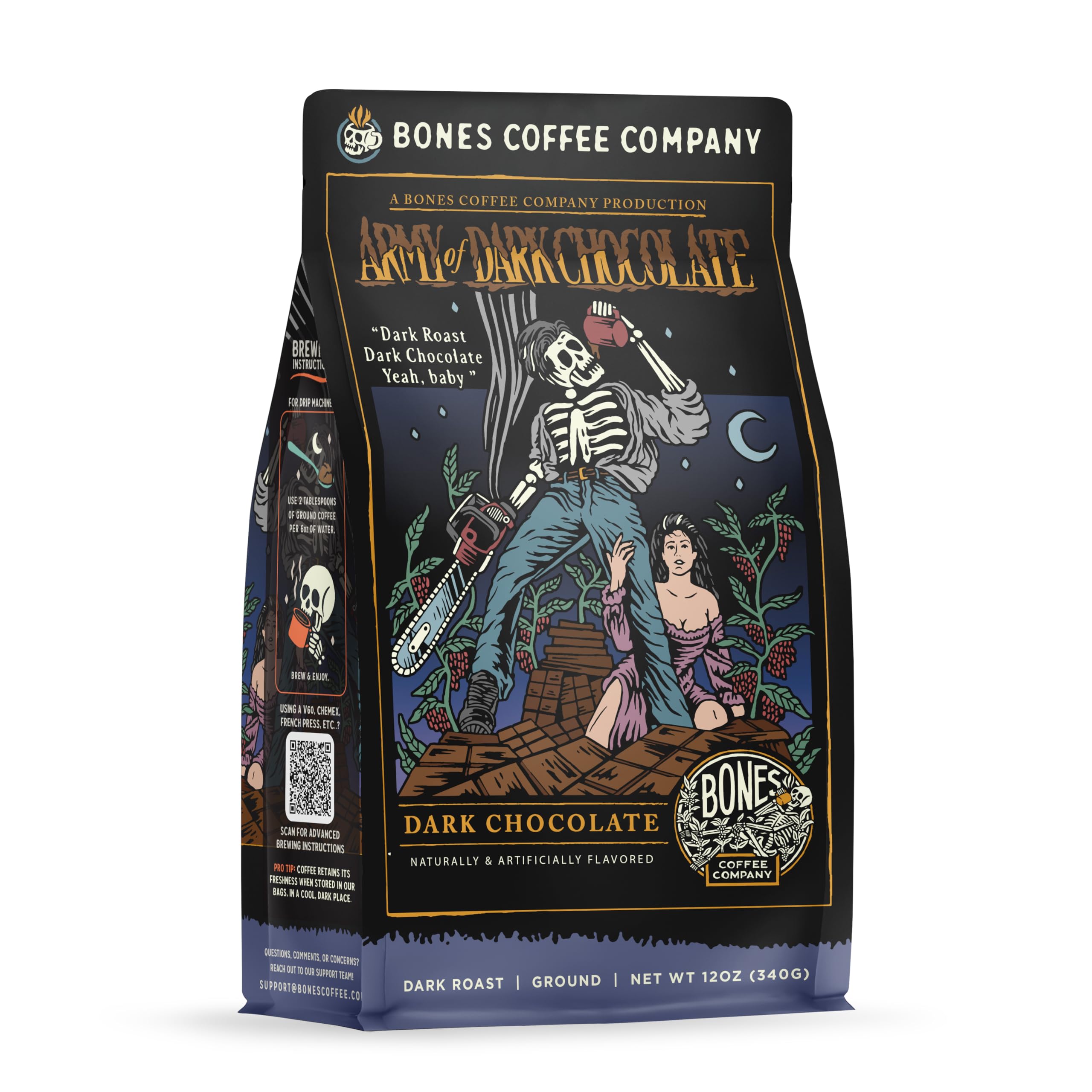 Bones Coffee Army of the Dark Chocolate bag with rich aroma and flavor