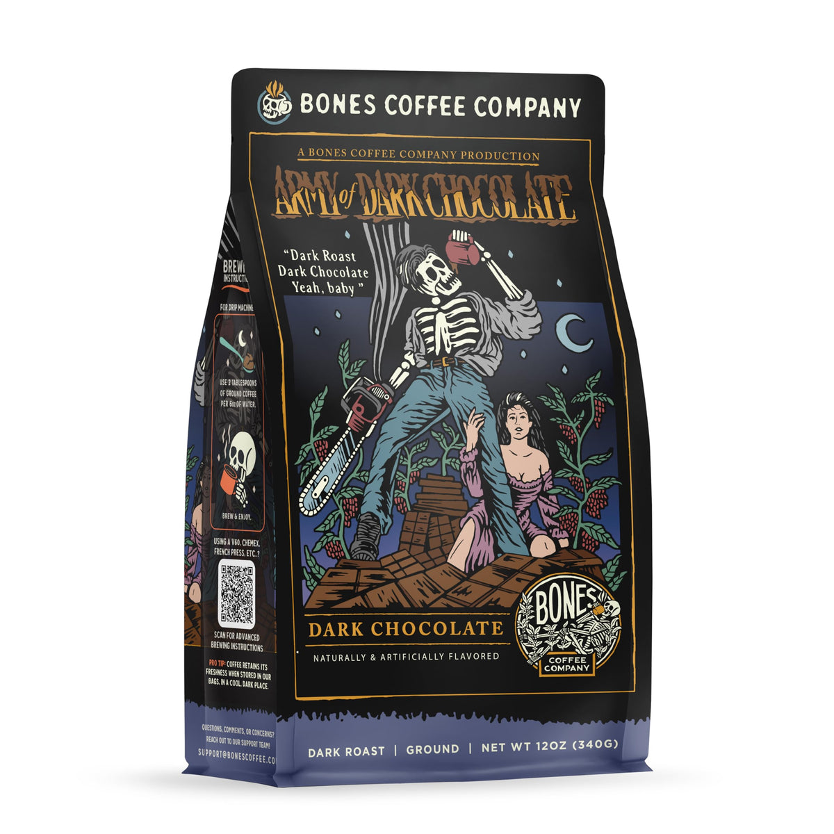 Bones Coffee Army of the Dark Chocolate bag with rich aroma and flavor
