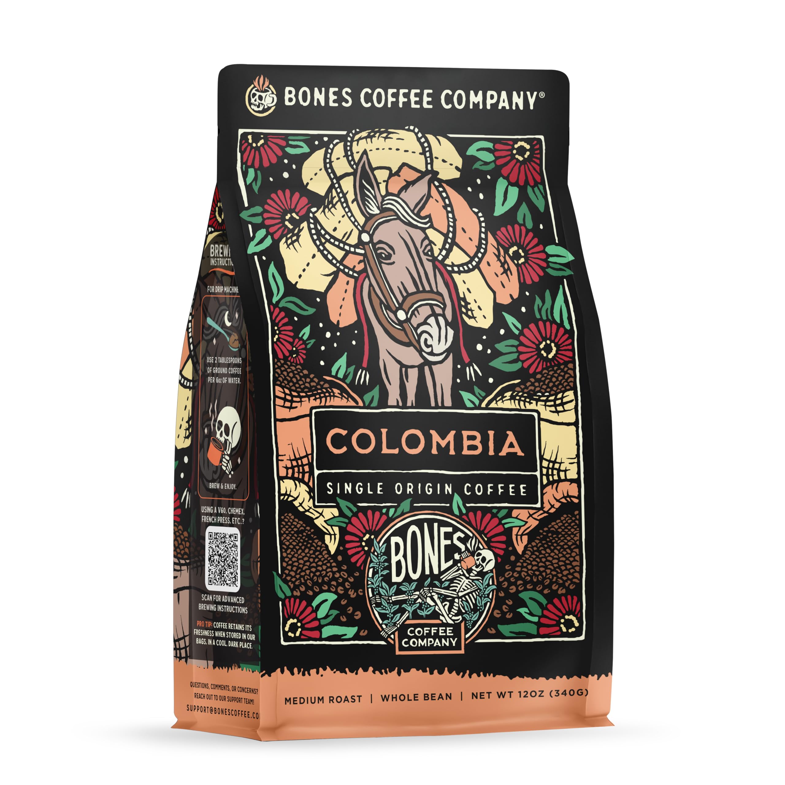Bones Coffee Colombia almonds aroma enhances mornings with a nutty, inviting flavor.