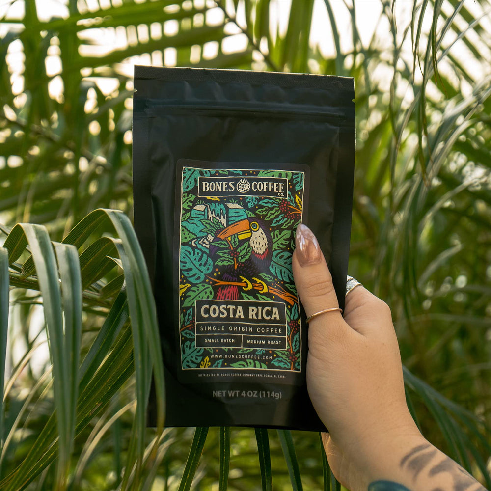 Bones Coffee Colombia beans deliver smooth sweetness for everyday drip.