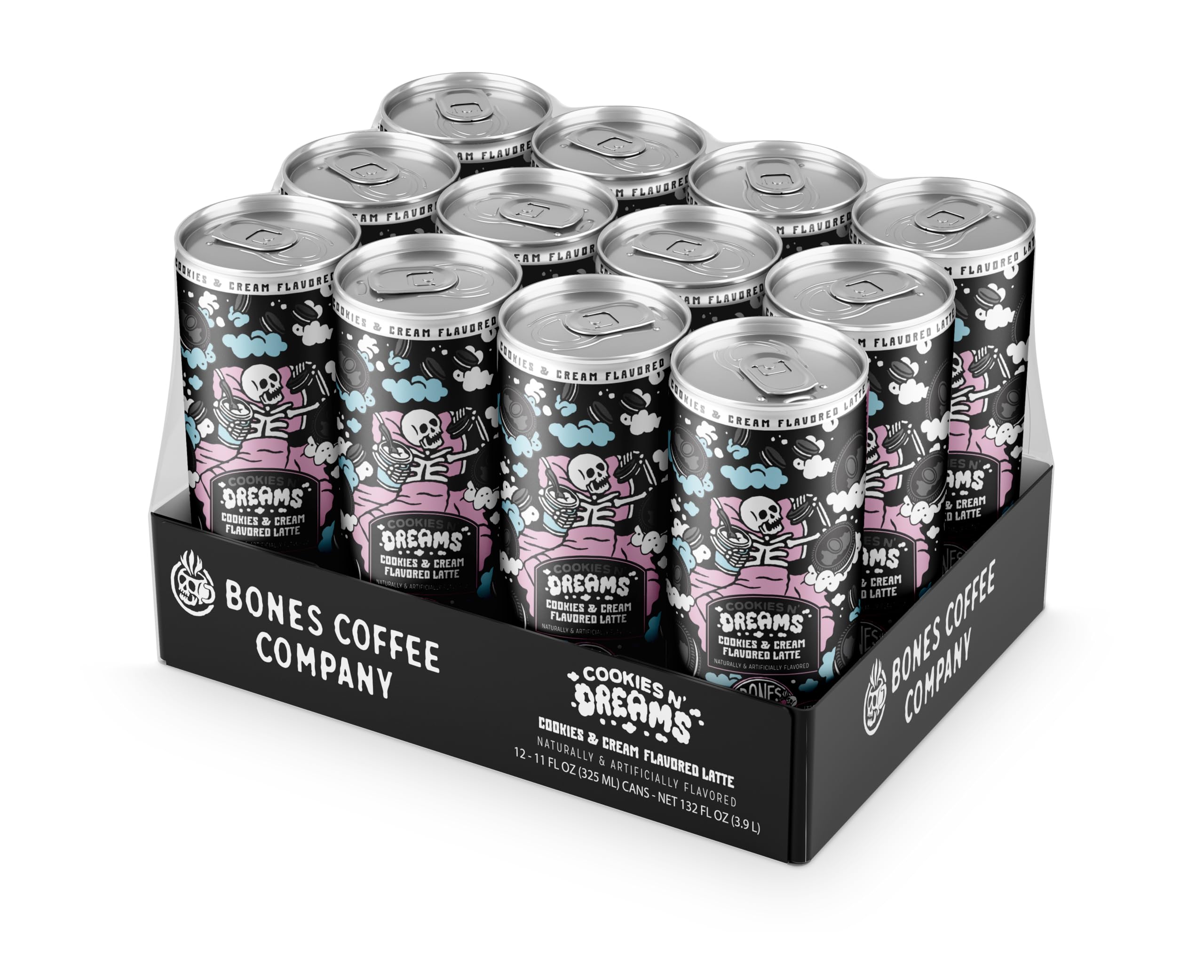Bones Coffee Cookies N' Dreams Latte glass serving, ideal for at-home indulgence.