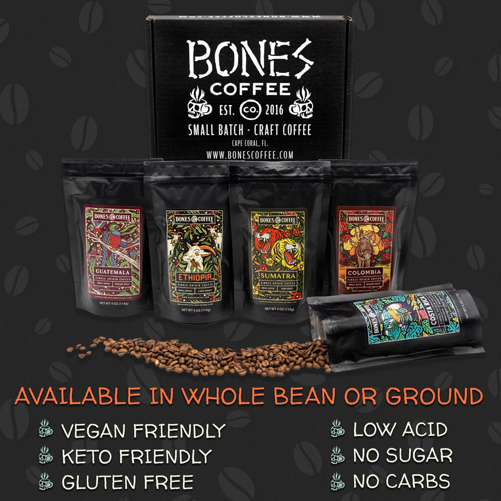 Bones Coffee Costa Rica beans showcase bright aroma for pour-over rituals.