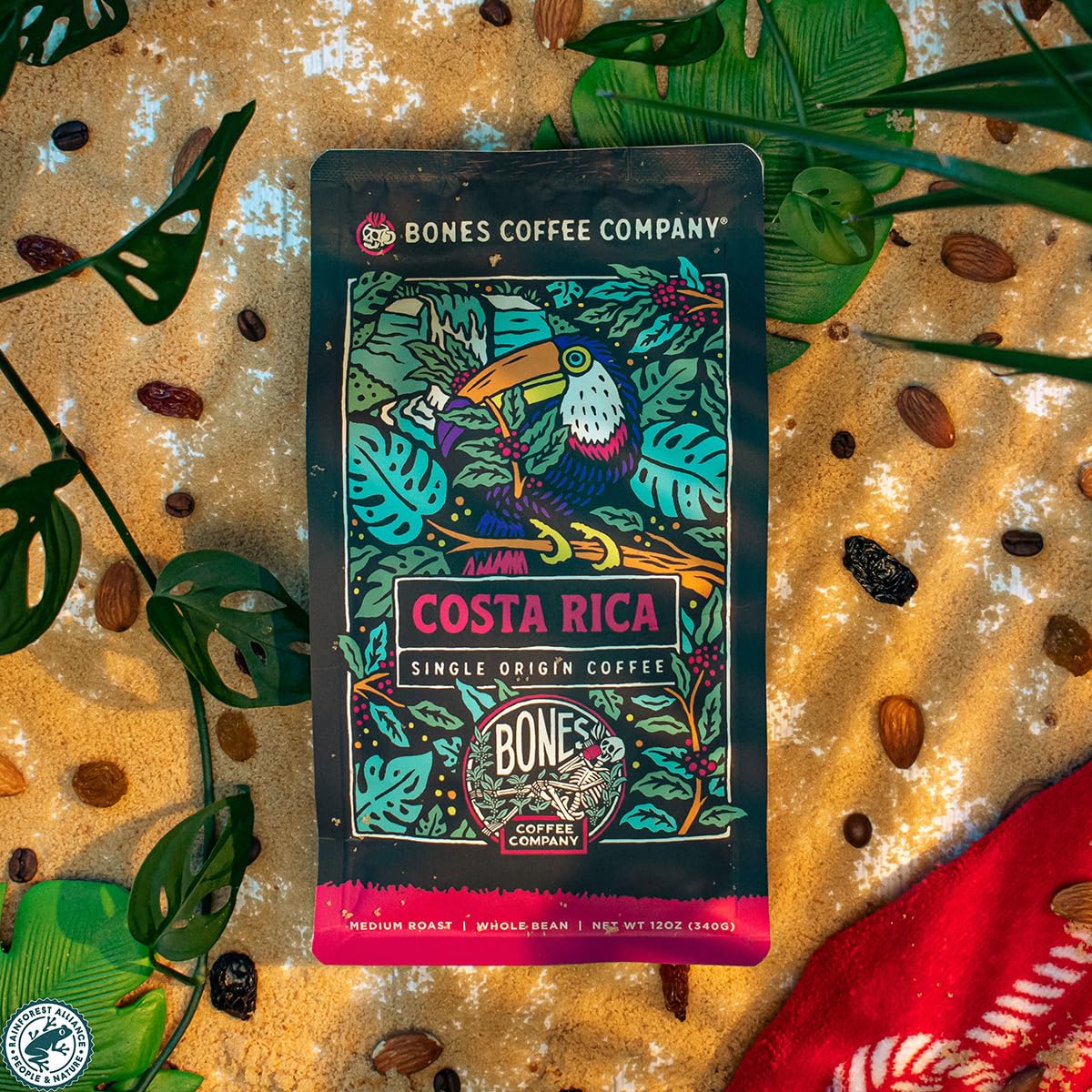 Bones Coffee Costa Rica ground coffee designed for auto drip machines.