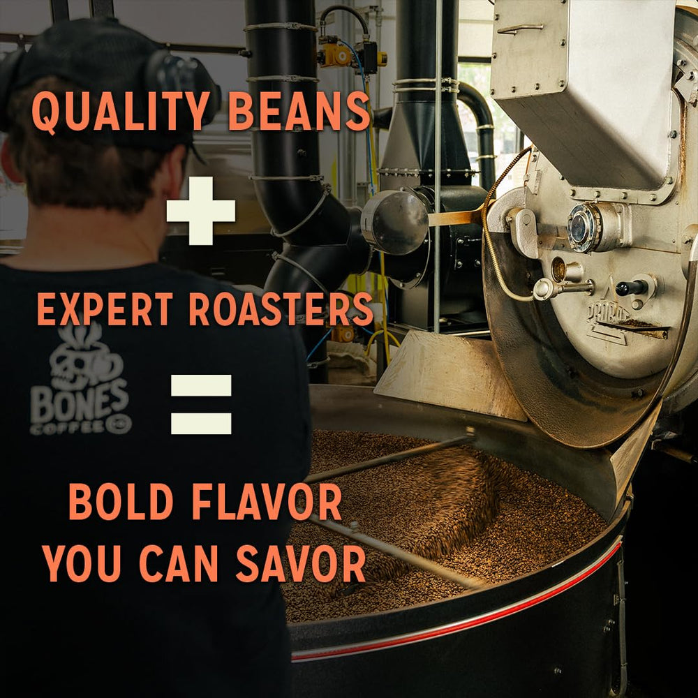Bones Coffee ethically sourced, USA-roasted beans with resealable packaging