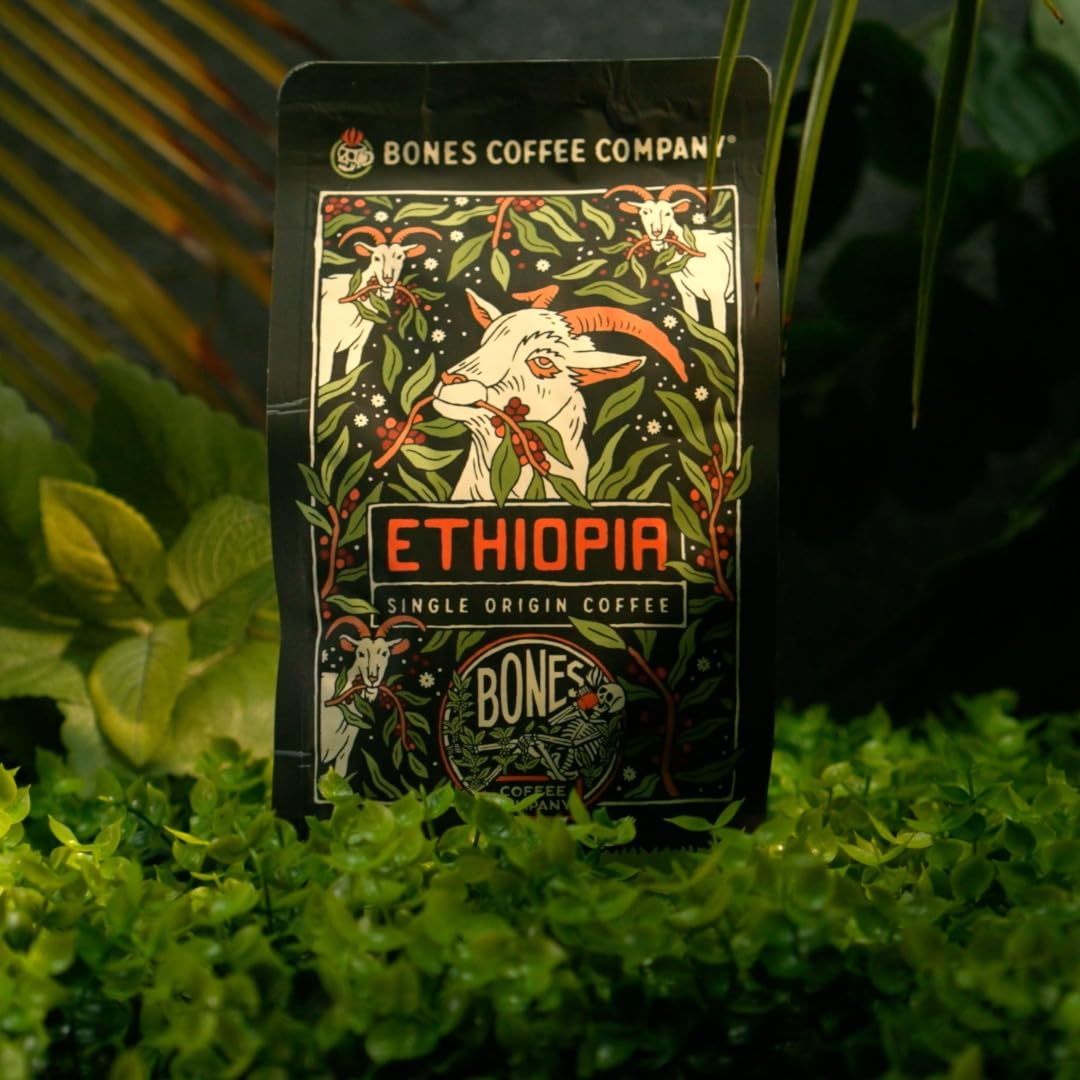 Bones Coffee Ethiopia ground for auto drip, pour-over, or French press.