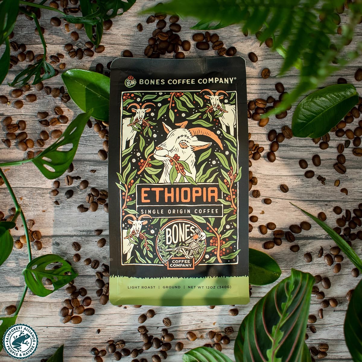 Bones Coffee Ethiopia small-batch roast for fresh flavor.