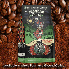 Bones Coffee Highland Grog aroma highlights butterscotch and caramel notes