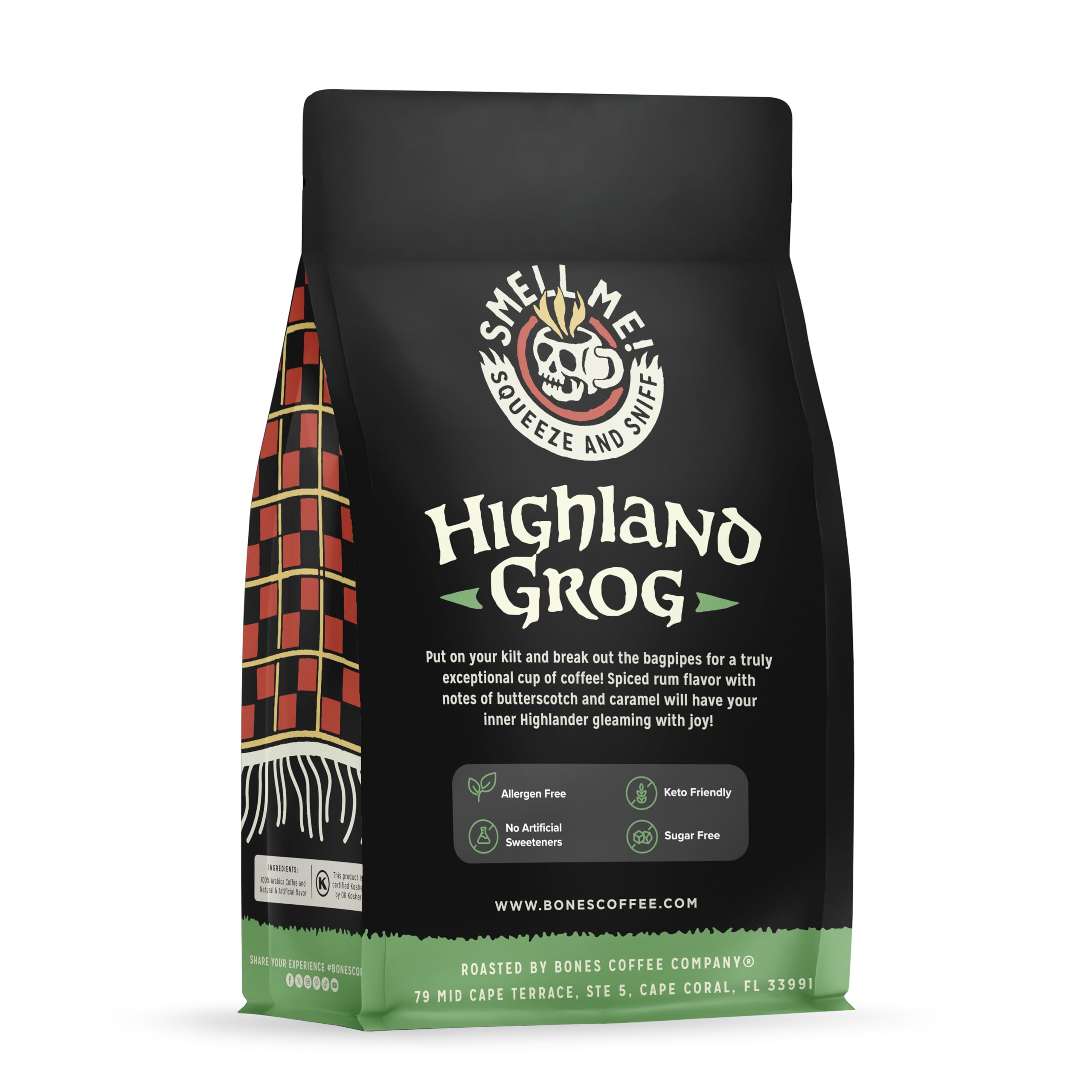 Bones Coffee Highland Grog beans ready for grinding and brewing