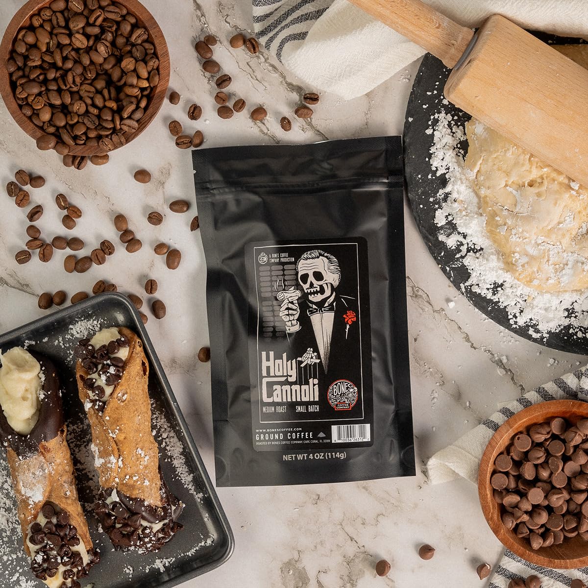 Bones Coffee Highland Grog flavor bag with smoky, spiced notes