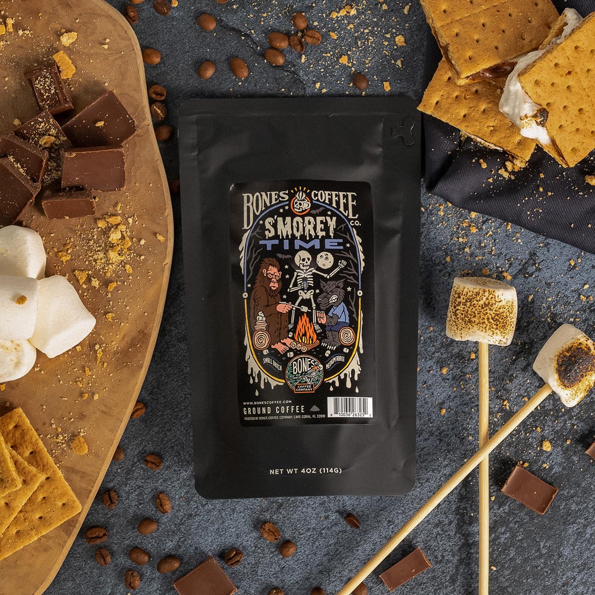 Bones Coffee Smorey Time flavor bag with marshmallow hints