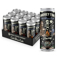 Bones Coffee S'morey Time Latte can front highlights campfire-inspired flavor for on-the-go indulgence