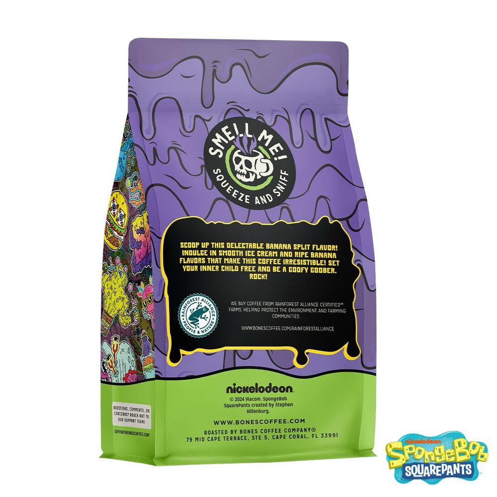 Bones Coffee Spongebob Goofy Goober Sundae bag hero demonstrates resealable freshness