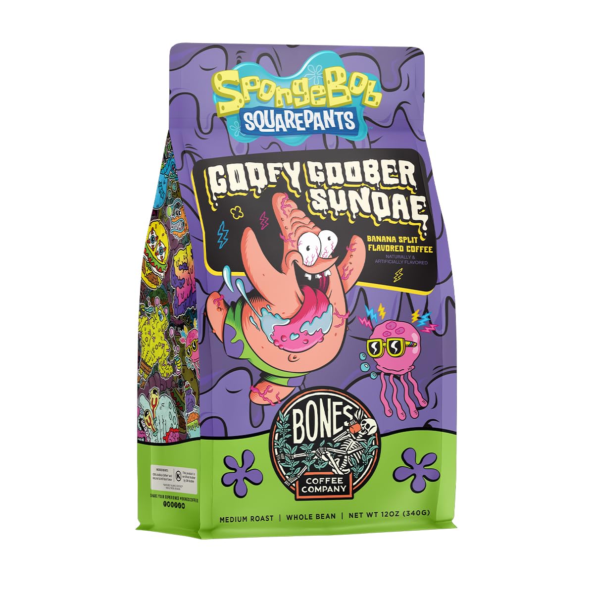 Bones Coffee Spongebob Goofy Goober Sundae pack shot highlights playful packaging and flavor potential