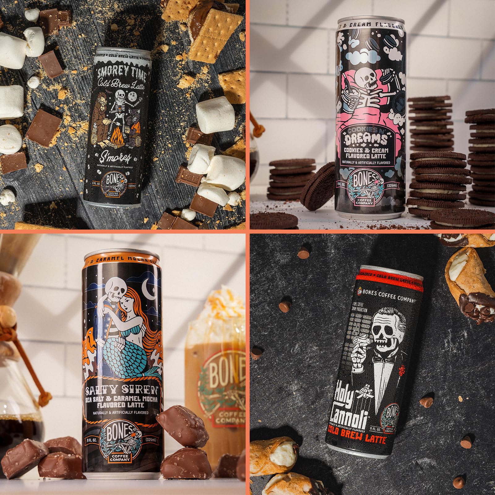 Bones Coffee packaging shows a full 12-pack for quick selection.