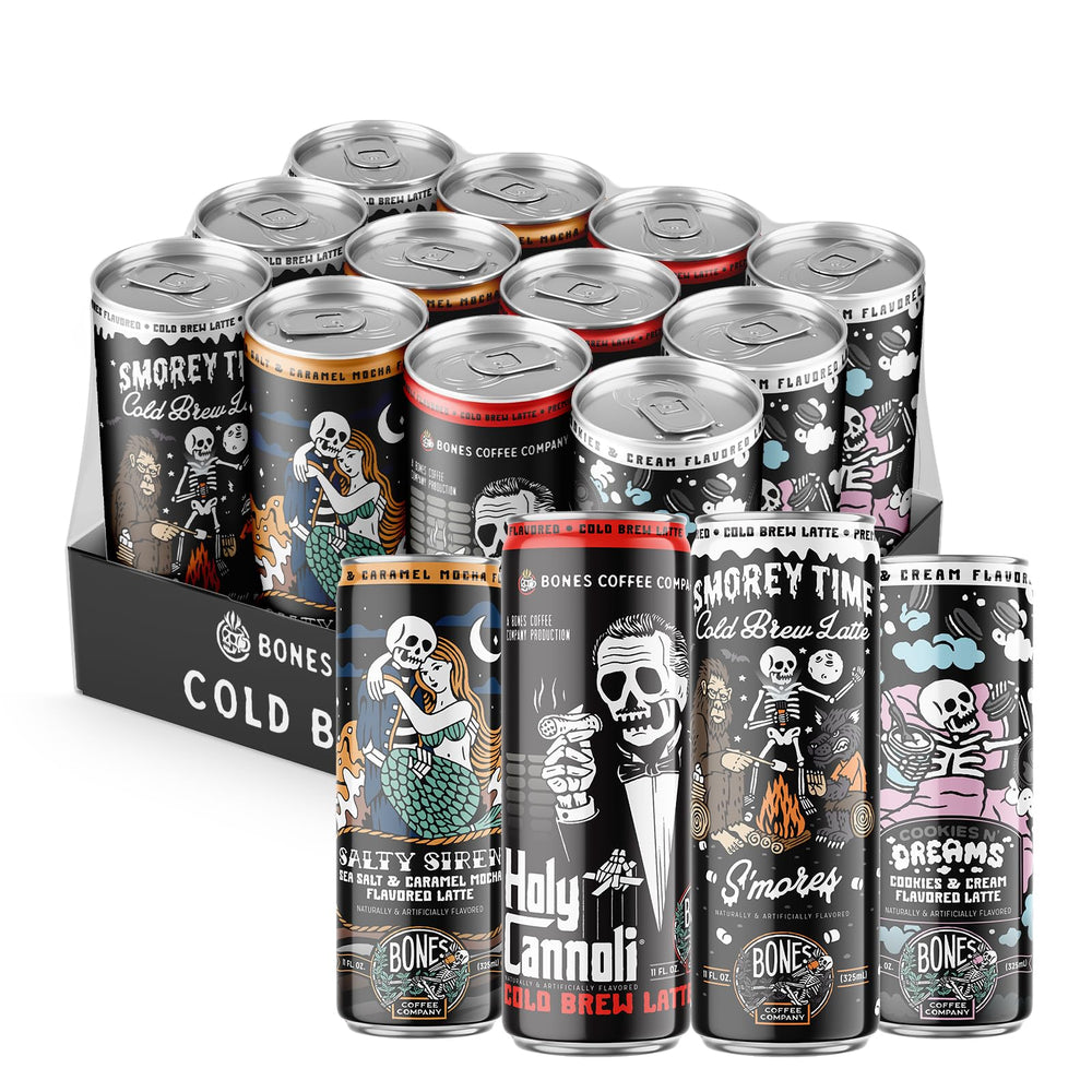 Bones Coffee S'morey Time latte can for on-the-go indulgence and quick energy.