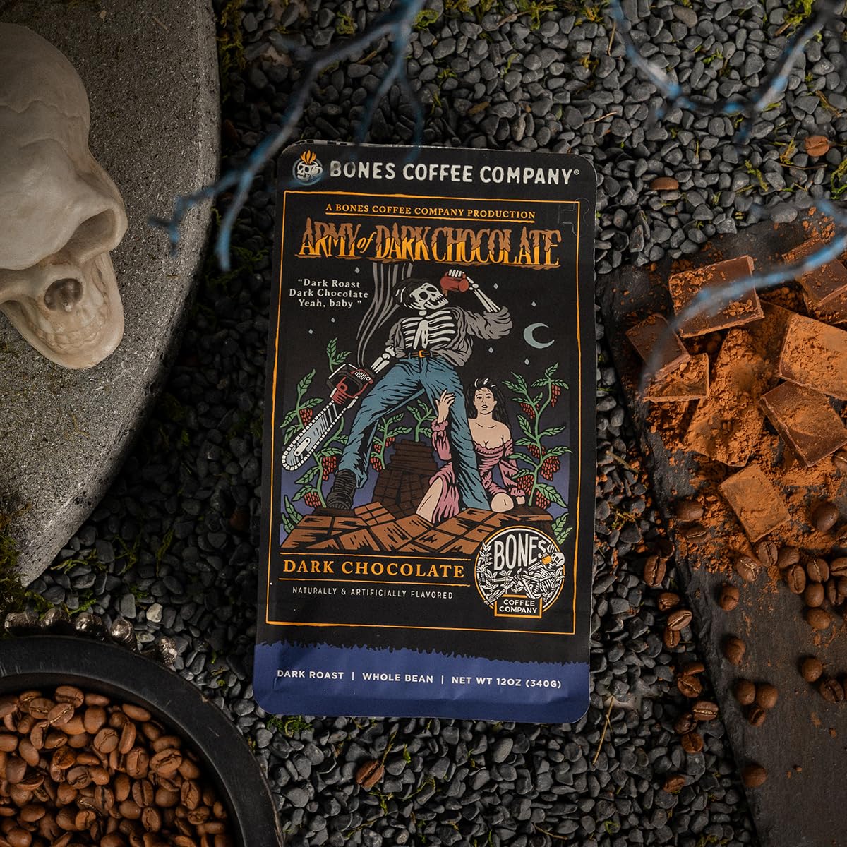 Bones Coffee whole bean aroma highlights fresh grind for pour-over and French press