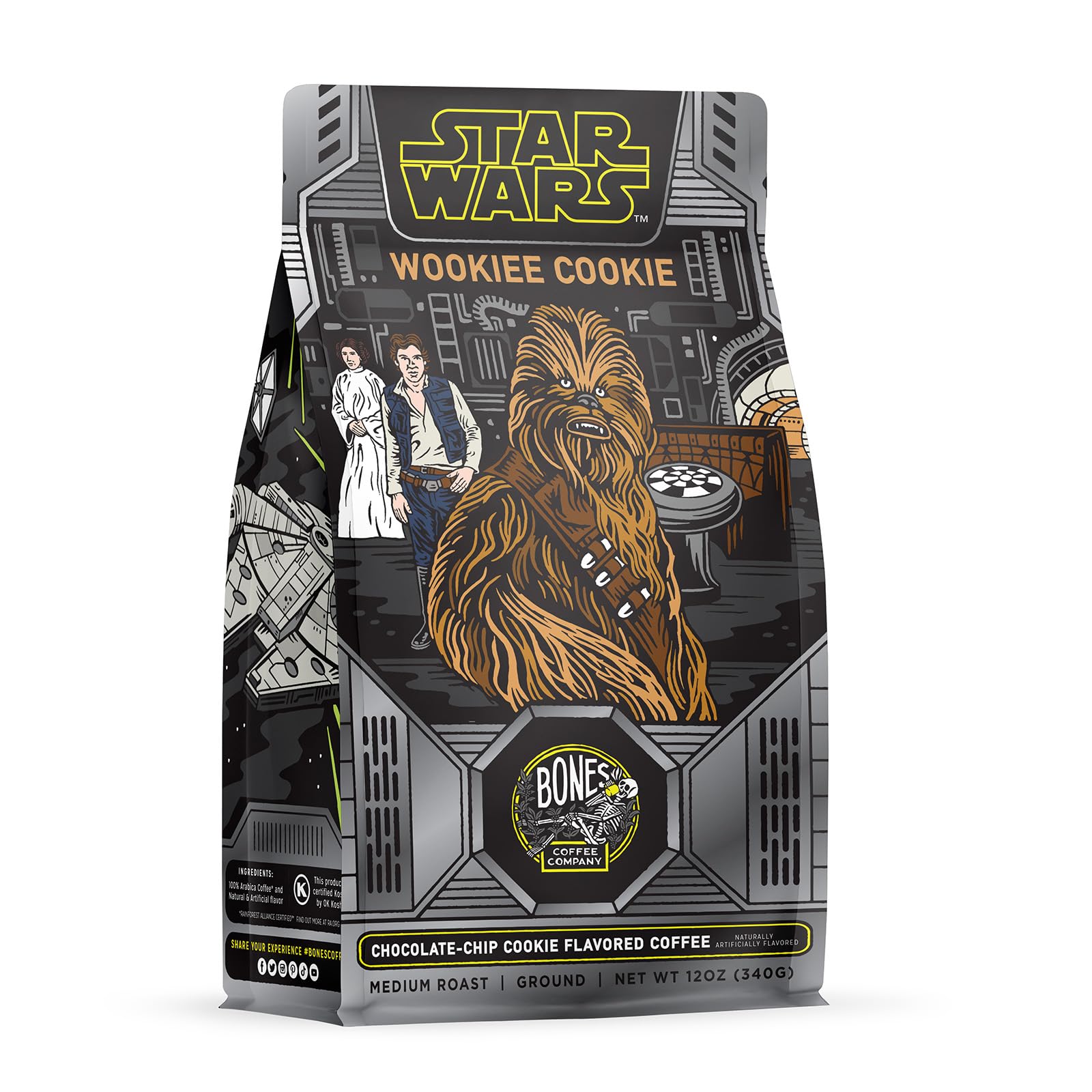 Bones Coffee Wookiee Cookie label on the bag signals bold flavor for adventurous mornings.