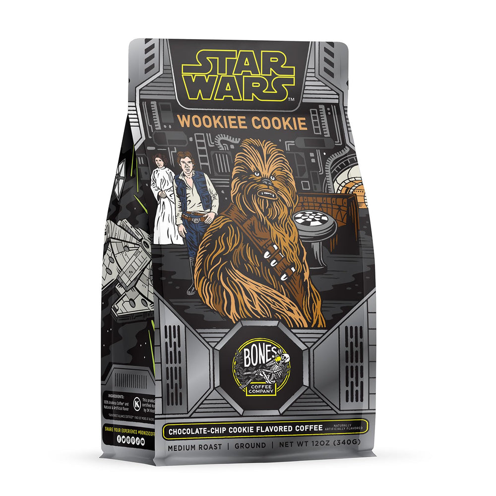 Bones Coffee Wookiee Cookie label on the bag signals bold flavor for adventurous mornings.