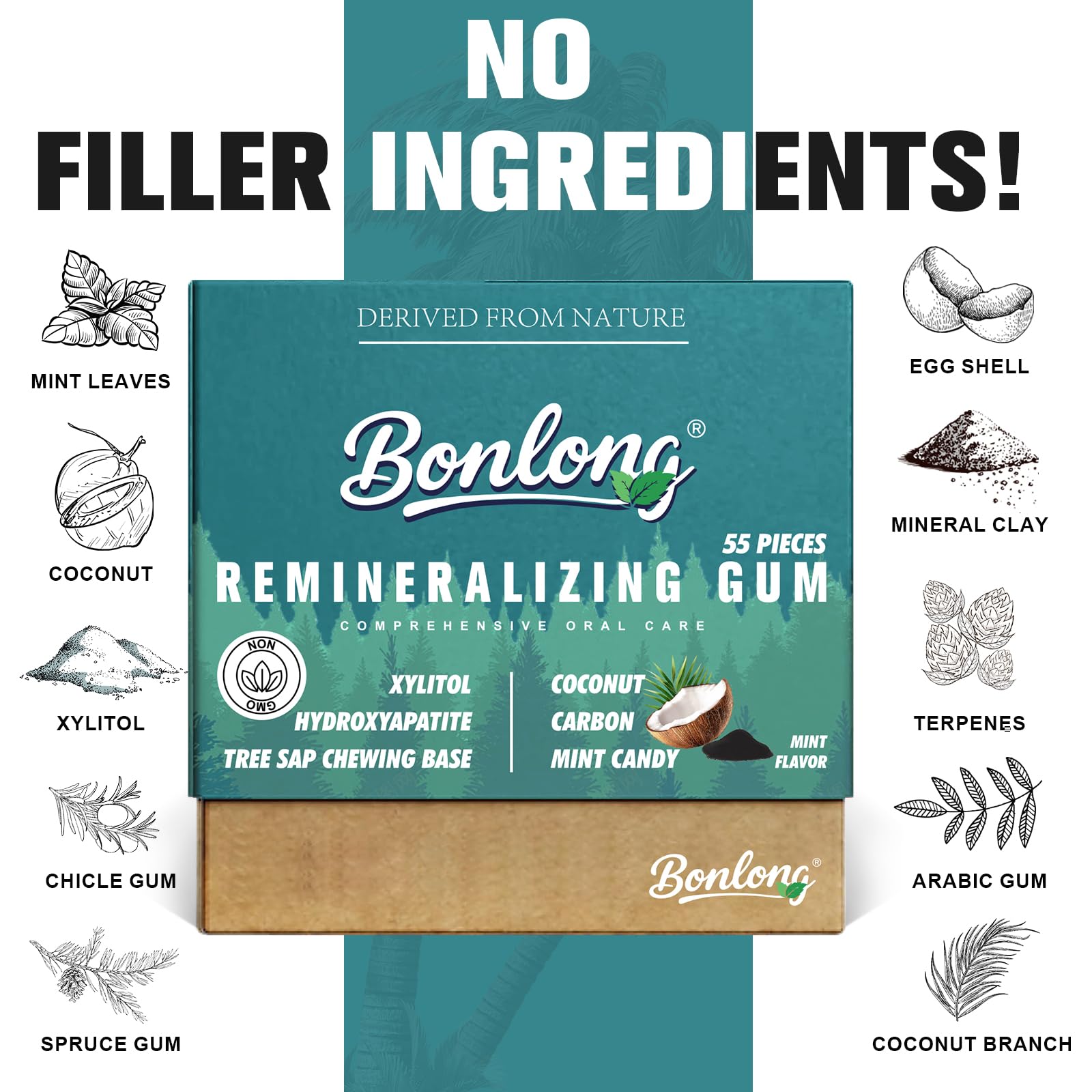 BONLONG vegan sugar free formula label indicates keto friendly, fluoride free options.
