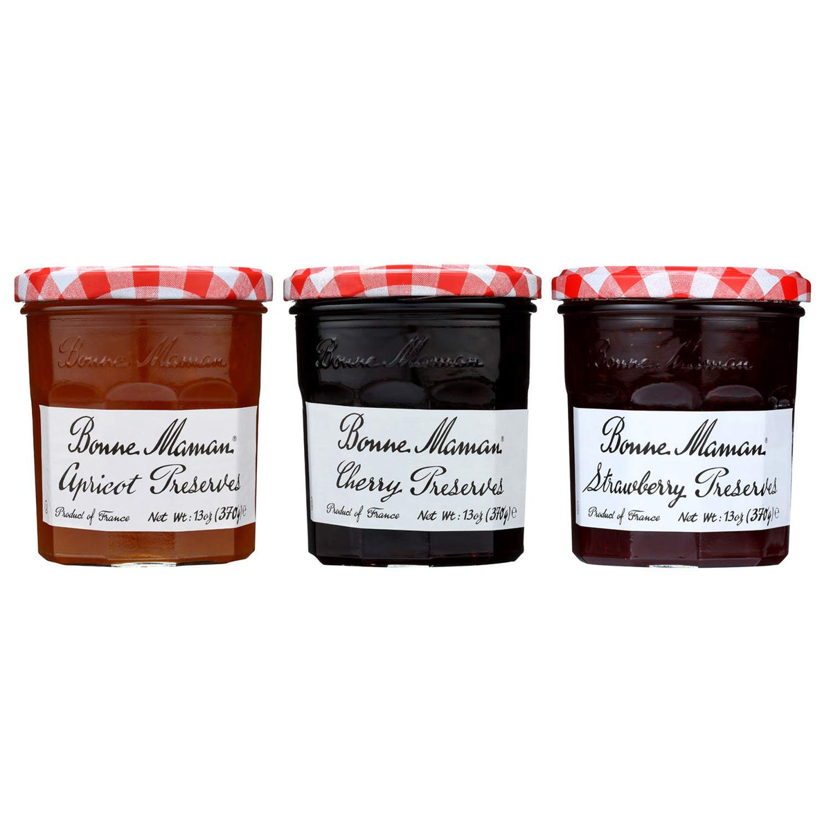 Bonne Maman Apricot Preserves jar with visible fruit pieces for homemade flavor.