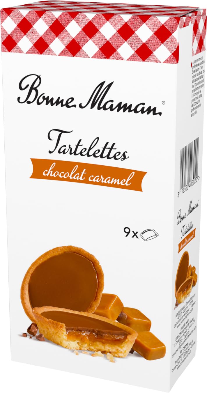 Bonne Maman Chocolate Caramel Tartlet cross-section revealing crust, caramel, and chocolate layers