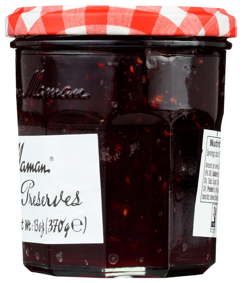 Bonne Maman Four Fruits Preserve jar color vivid label, appealing on shelves.