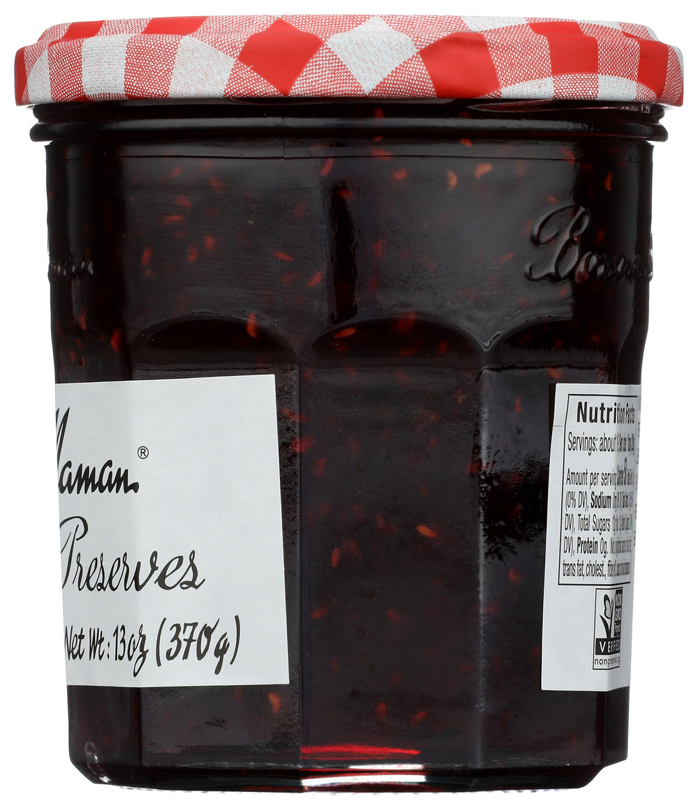Bonne Maman Raspberry Preserves stored in pantry for easy access.