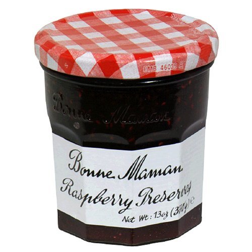 Bonne Maman raspberry preserves label detail, non-GMO, gluten-free and kosher
