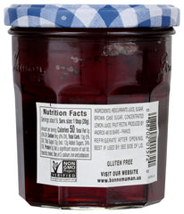 Closeup of the Bonne Maman red currant jelly label, classic French preserve branding.