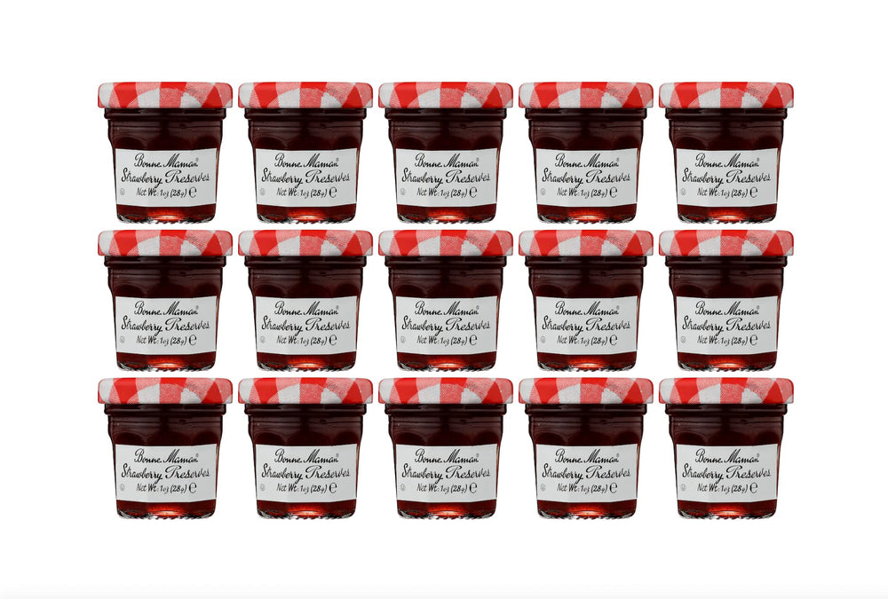 Bonne Maman Strawberry Preserves 15-pack jars for quick breakfasts.