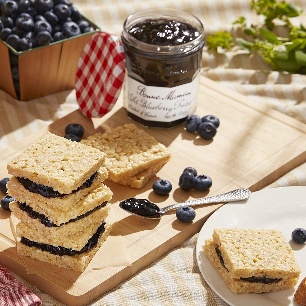 Bonne Maman blueberry preserves used as pancake topping for a fruity lift.